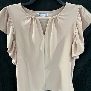 SO Cream Ruffle Sleeve Blouse | Soft Feminine Top | Minimalist Chic Shirt Size S